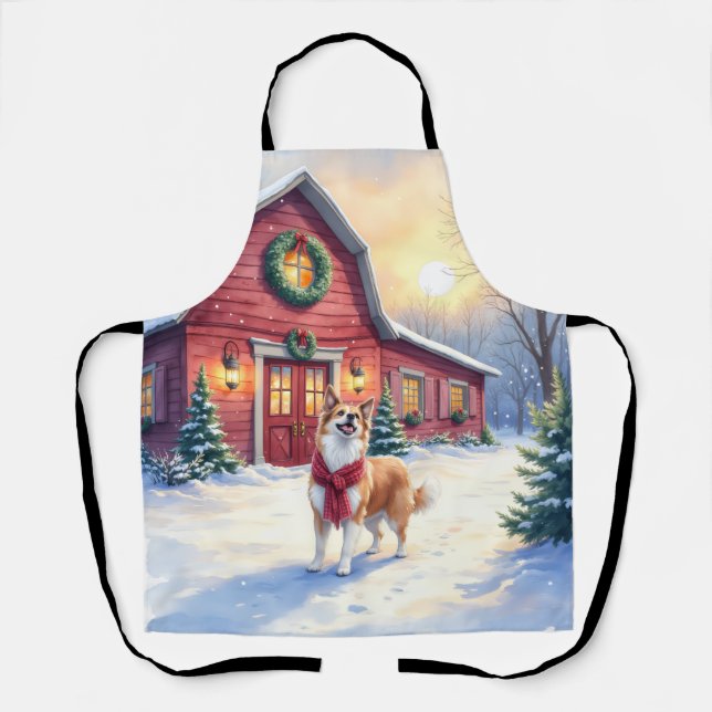 Watercolor Border Collie Country Barn Christmas Apron (Front)