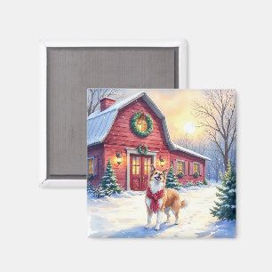 Watercolor Border Collie Country Barn Christmas Magnet
