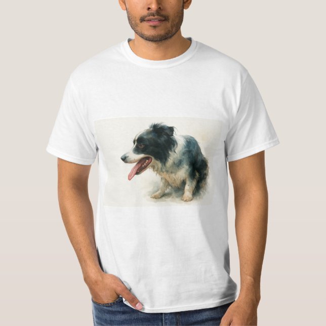 Watercolor Border Collie Dog Art T-Shirt  (Front)