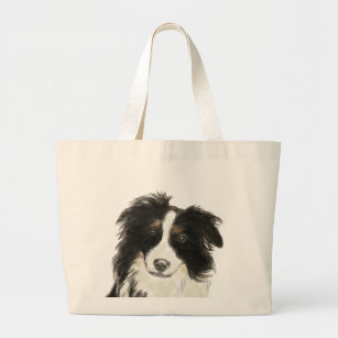 Watercolor Border Collie Dog Pet Animal Large Tote Bag