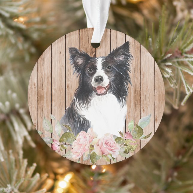 Watercolor Border Collie & Flowers  Ornament (Tree)
