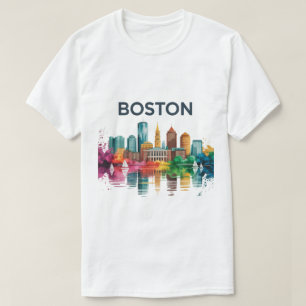 Watercolor Boston Skyline Boston Ma Skyline T-Shirt