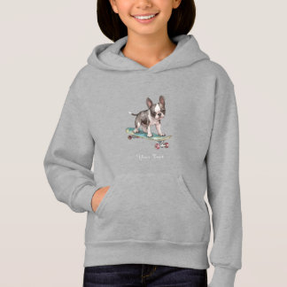 Watercolor Boston Terrier Kids Pullover Hoodie