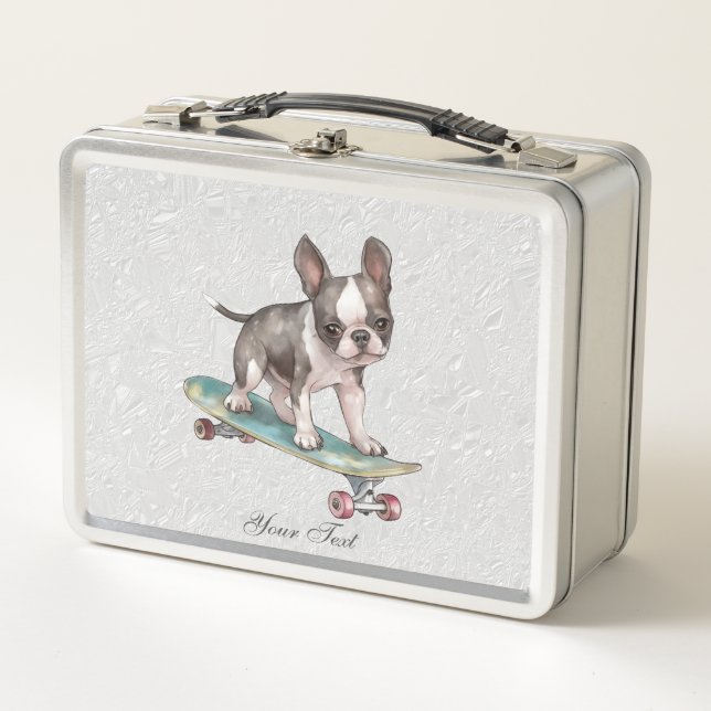 Watercolor Boston Terrier Metal Lunch Box (Front)