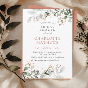 Watercolor Botancial Foliage Bridal Shower Invitation