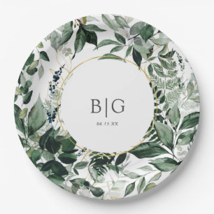 Watercolor Botanic Greenery foliage wedding Paper Plate