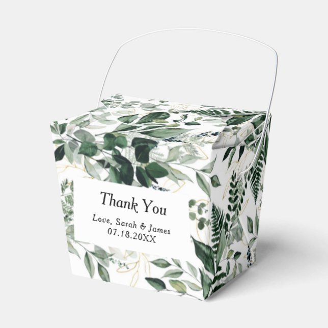 Watercolor botanic leaves wedding favour box (Front Side)