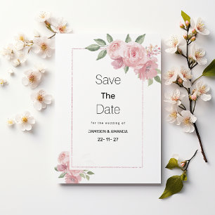 Watercolor botanic pastel pink flora Save The Date Invitation