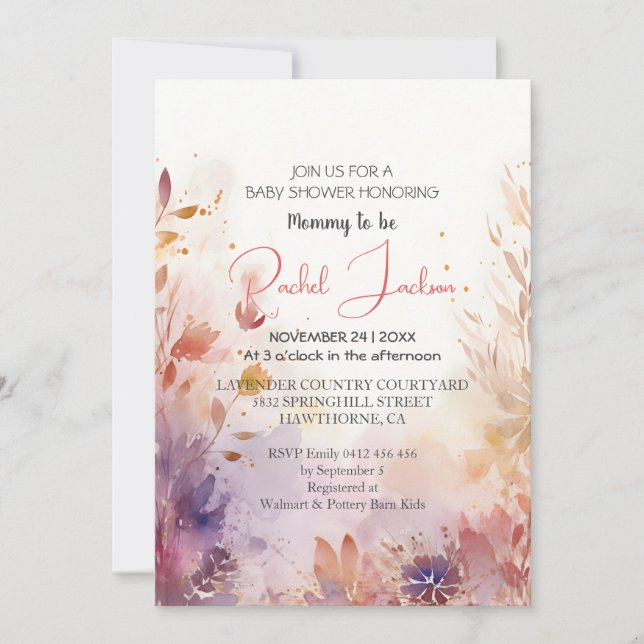 Watercolor Botanical Baby Shower Oil Painting Invitation (Front)