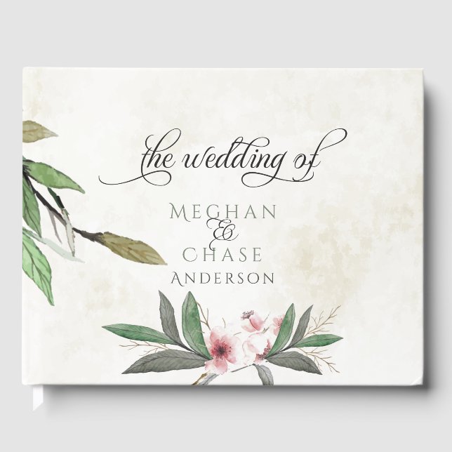 Watercolor Botanical Blossoms Wedding Guest Book (Front)