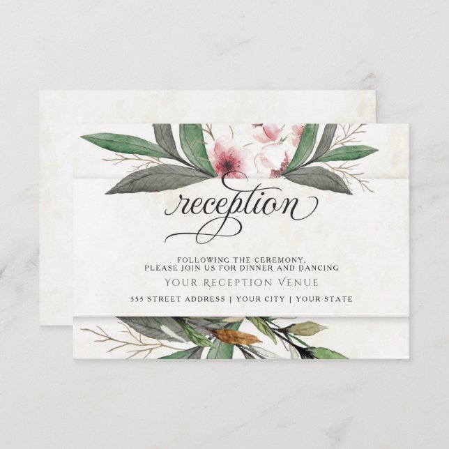 Watercolor Botanical Blossoms Wedding Reception Invitation (Front/Back)