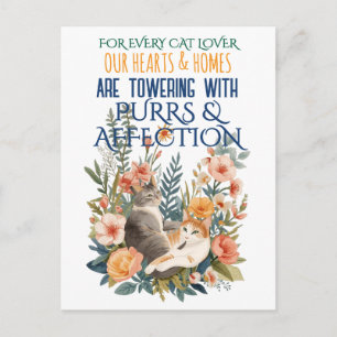 Watercolor Botanical Cats Cottagecore Cat Art Postcard