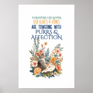 Watercolor Botanical Cats Cottagecore Cat Art Poster