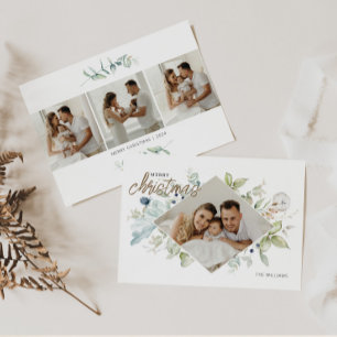 Watercolor Botanical Christmas 4 Photo Holiday Card