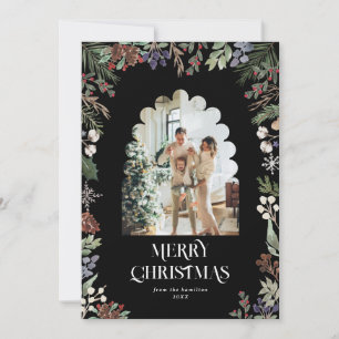 Watercolor Botanical Christmas Arch Photo Holiday Card
