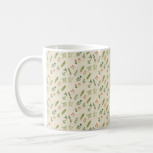 Watercolor Botanical Christmas Coffee Mug (Left)