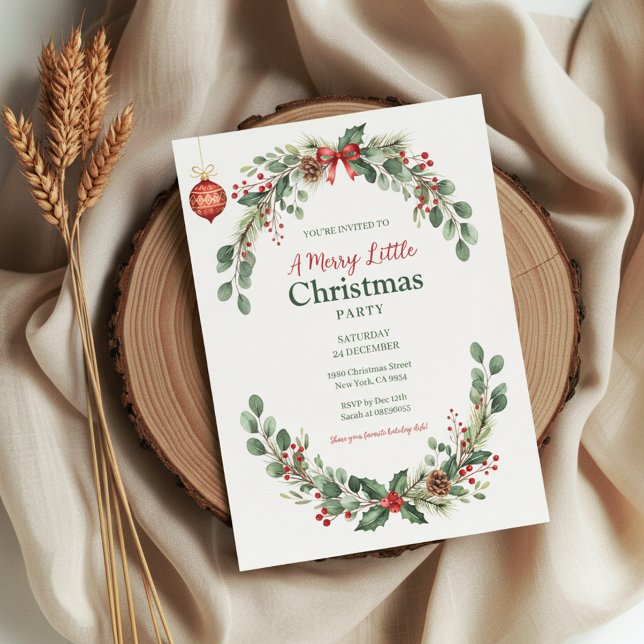 Watercolor Botanical Christmas Invitation (Holly Berry Invitation)