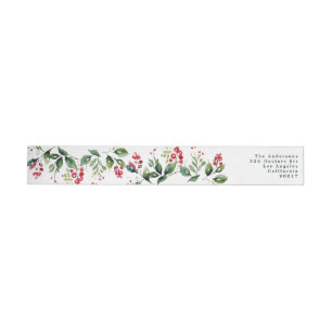 Watercolor Botanical Christmas Return Address Wrap Around Label