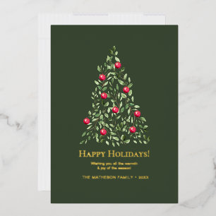 Watercolor Botanical Christmas Tree Family Gold
