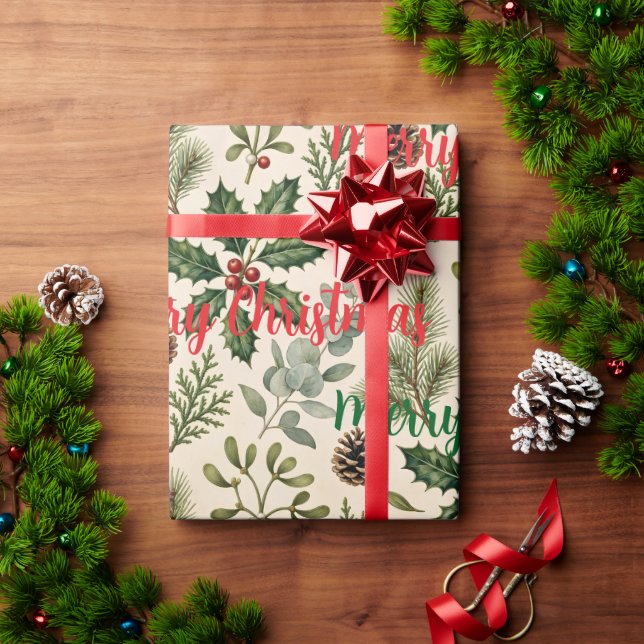 Watercolor Botanical Christmas Wrapping Paper (Holiday Gift)