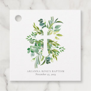 Watercolor Botanical Cross Baptism Thank You Favour Tags