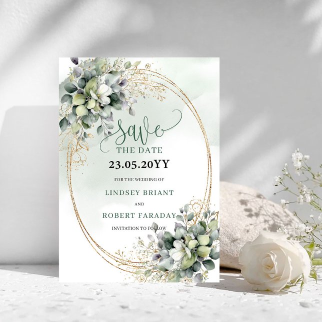 Watercolor Botanical Dusty Green Save The Date (Watercolor Botanical Dusty Green Save The Date)