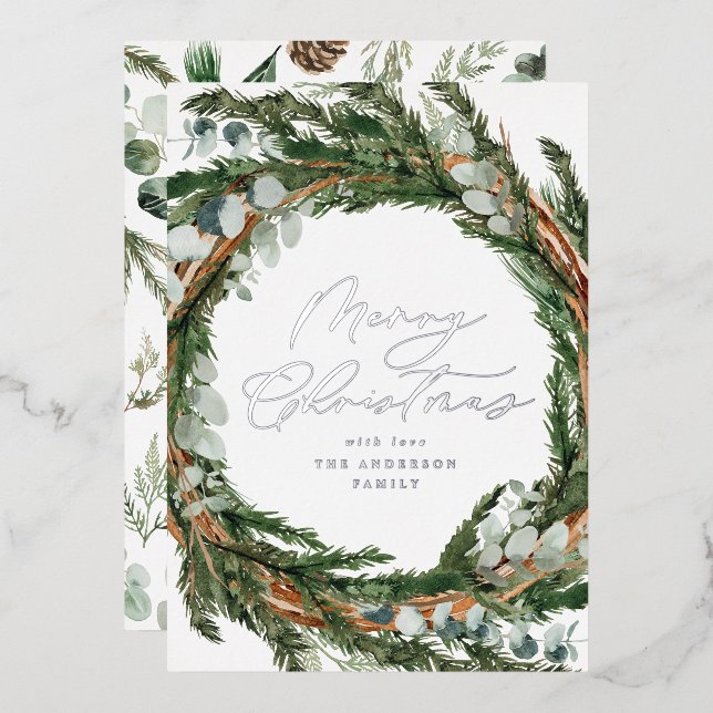 Watercolor botanical elegant script Christmas (Front/Back)