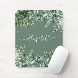 Watercolor Botanical Ferns Ivy Sage Green Mouse Pad