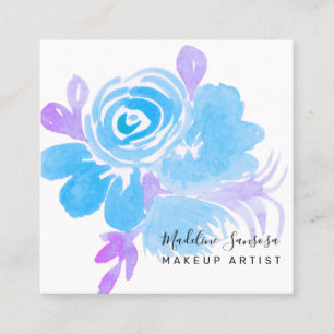  Watercolor Botanical Floral Blue Purple Salon Square Business Card