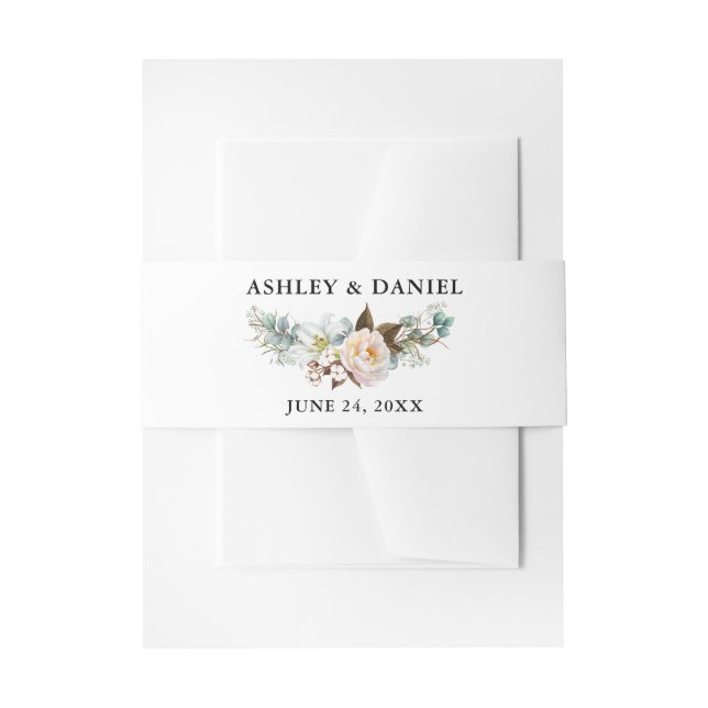Watercolor Botanical Floral Calligraphy Wedding Invitation Belly Band (Front Example)