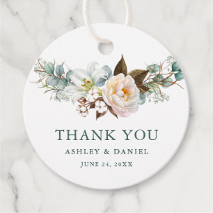 Watercolor Botanical Floral Green Wedding Favour Tags