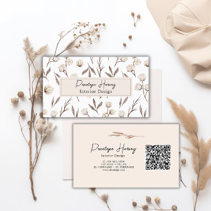 Watercolor Botanical Floral Greenery QR Code Pink  Business Card