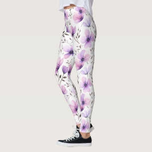 Watercolor Botanical Floral Pattern Leggings