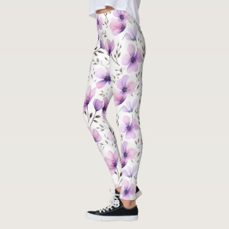 Watercolor Botanical Floral Pattern Leggings