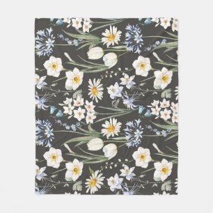 Watercolor botanical, floral spring pattern. fleece blanket