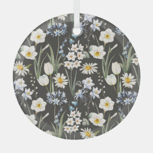 Watercolor botanical, floral spring pattern. glass tree decoration