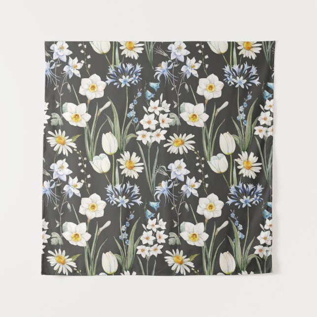 Watercolor botanical, floral spring pattern. tapestry (Front)
