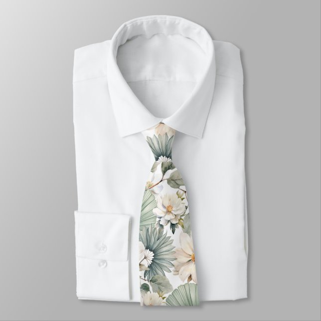 Watercolor Botanical Floral Tie (Tied)