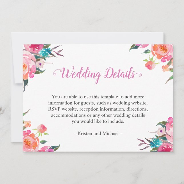 Watercolor Botanical Floral Wedding Details Info Invitation (Front)