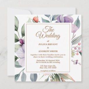 Watercolor botanical floral Wedding invitation