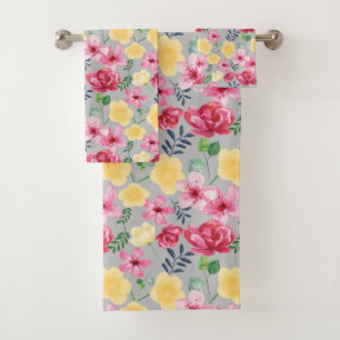 Watercolor botanical Flowers Towel