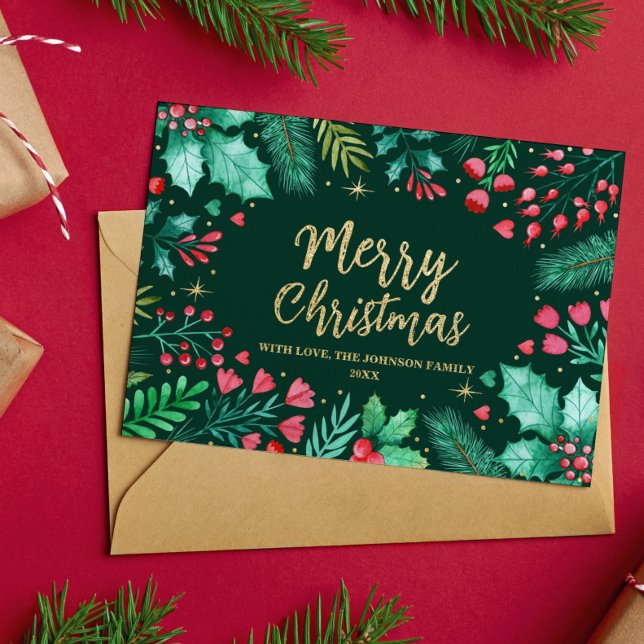 Watercolor Botanical Foliage Christmas (Watercolor Botanical Foliage Christmas Foil Holiday Card)