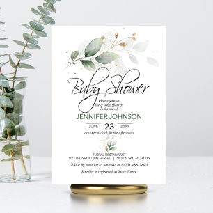 Watercolor Botanical Foliage Greenery Baby Shower Invitation