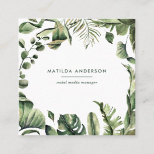 Watercolor botanical foliage square business card