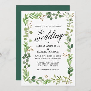 Watercolor Botanical Frame Eucalyptus Wedding Invitation