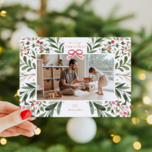 Watercolor Botanical Frame Flat Holiday Card