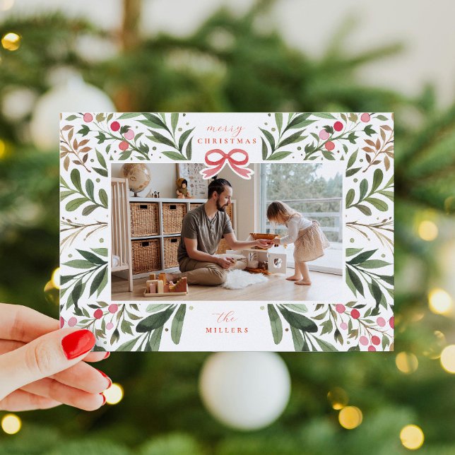 Watercolor Botanical Frame Flat Holiday Card (Creator Uploaded)