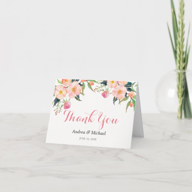 Watercolor Botanical Garden Floral Thank You Card (Front)