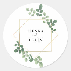 Watercolor Botanical Geometric Wedding Classic Round Sticker
