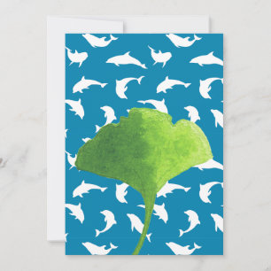 Watercolor Botanical Ginkgo Leaf Dolphin Ocean Announcement